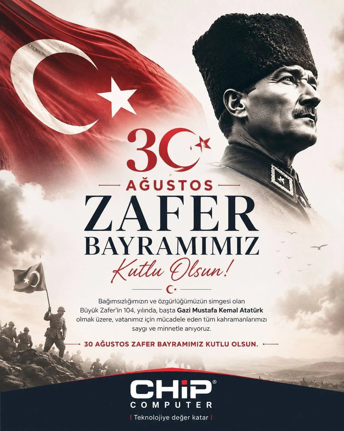 Bağımsızlığımızın ve özgürlüğümüzün simgesi olan Büyük Zafer’in 104. yılında, başta Gazi Mustafa Kemal Atatür…